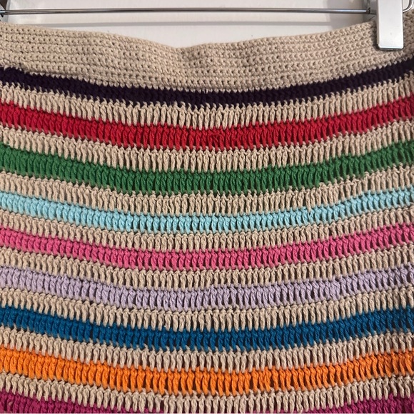 MODA INTERNATIONAL Striped Crochet Skirt with Flowers women S Stretch - Picture 5 of 7